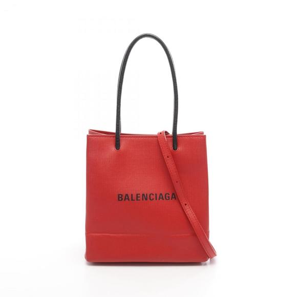 Balenciaga XXS Leather Shopping Tote Handbag, Women's, Red/Black, 597858 - Picture 1 of 9
